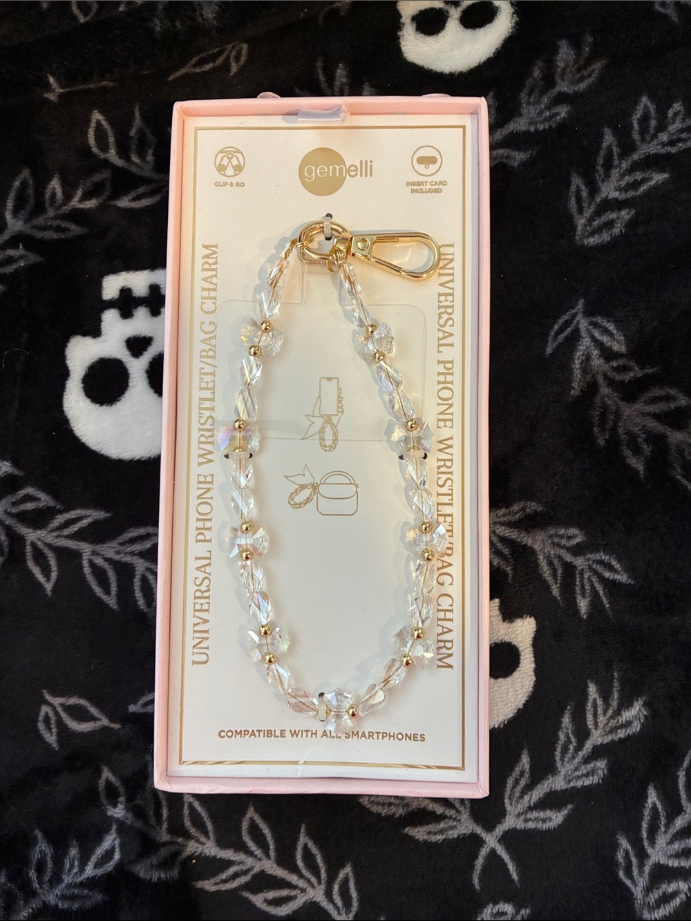 Gemelli Clear Crystal Wristlet Charm with Gold Hardware